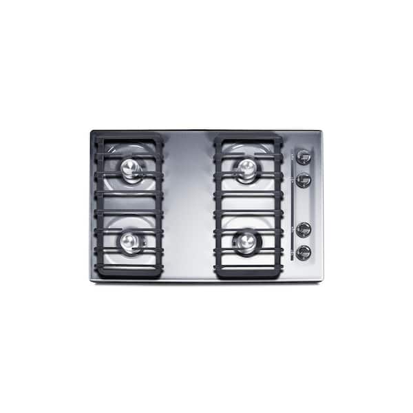 30 in. Recessed Gas Cooktop in Chrome with 4 Burners, Battery Start Ignition