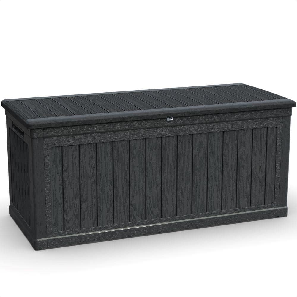 260 Gal. Black Plastic Deck Box, Outdoor Storage Chest