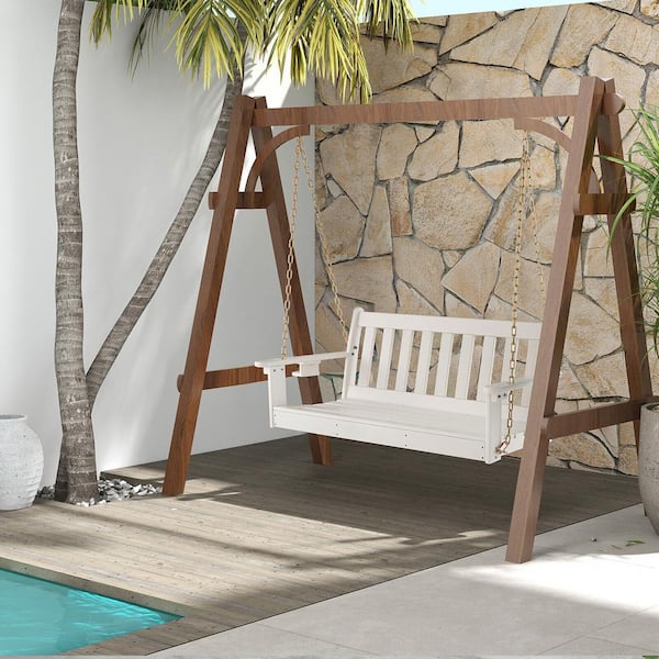 Outdoor Swing With Canopy Outsunny Seat Wooden Porch Swing With