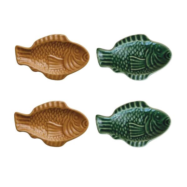 8.5 in. Multicolor Maritime Fish Shape Stoneware Serving Platter (Set of 2)