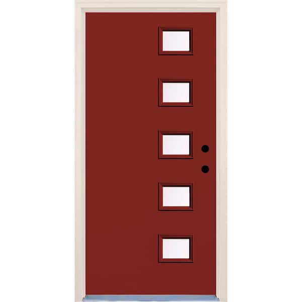 Builders Choice 36 in. x 80 in. Left-Hand Cordovan 5 Lite Clear Glass Painted Fiberglass Prehung Front Door with Brickmould