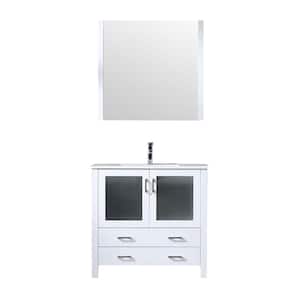 Volez 36 in W x 18 in D White Bath Vanity, Integrated Ceramic Top, Faucet Set and 34 in Mirror