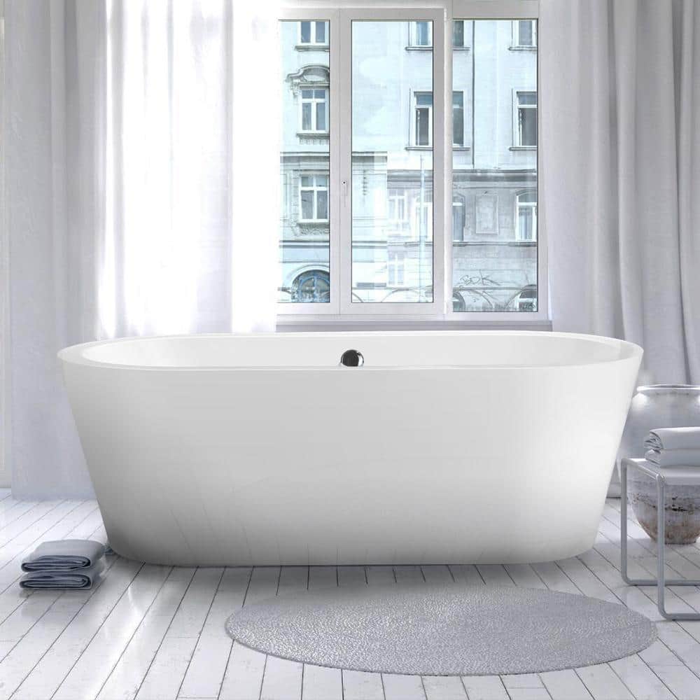 Melania 68'' x 32'' White Acrylic Freestanding Soaking Bathtub