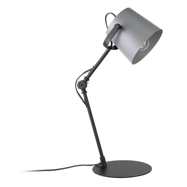 Eglo Goodall 8.66 in. W x 24.37 in. H Black Transitional Table Lamp for Living Room with Grey Metal Round Shade