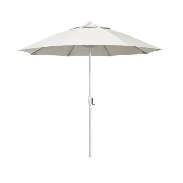 California Umbrella 7.5 ft. Matted White Aluminum Market Patio Umbrella Fiberglass Ribs and Auto Tilt in Canvas Sunbrella