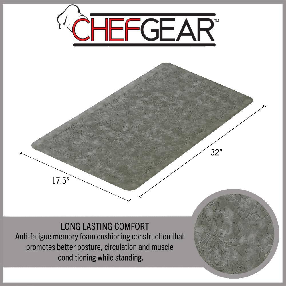 Gray Embossed Faux Leather Anti-Fatigue Kitchen Mat 17.5" x 32"