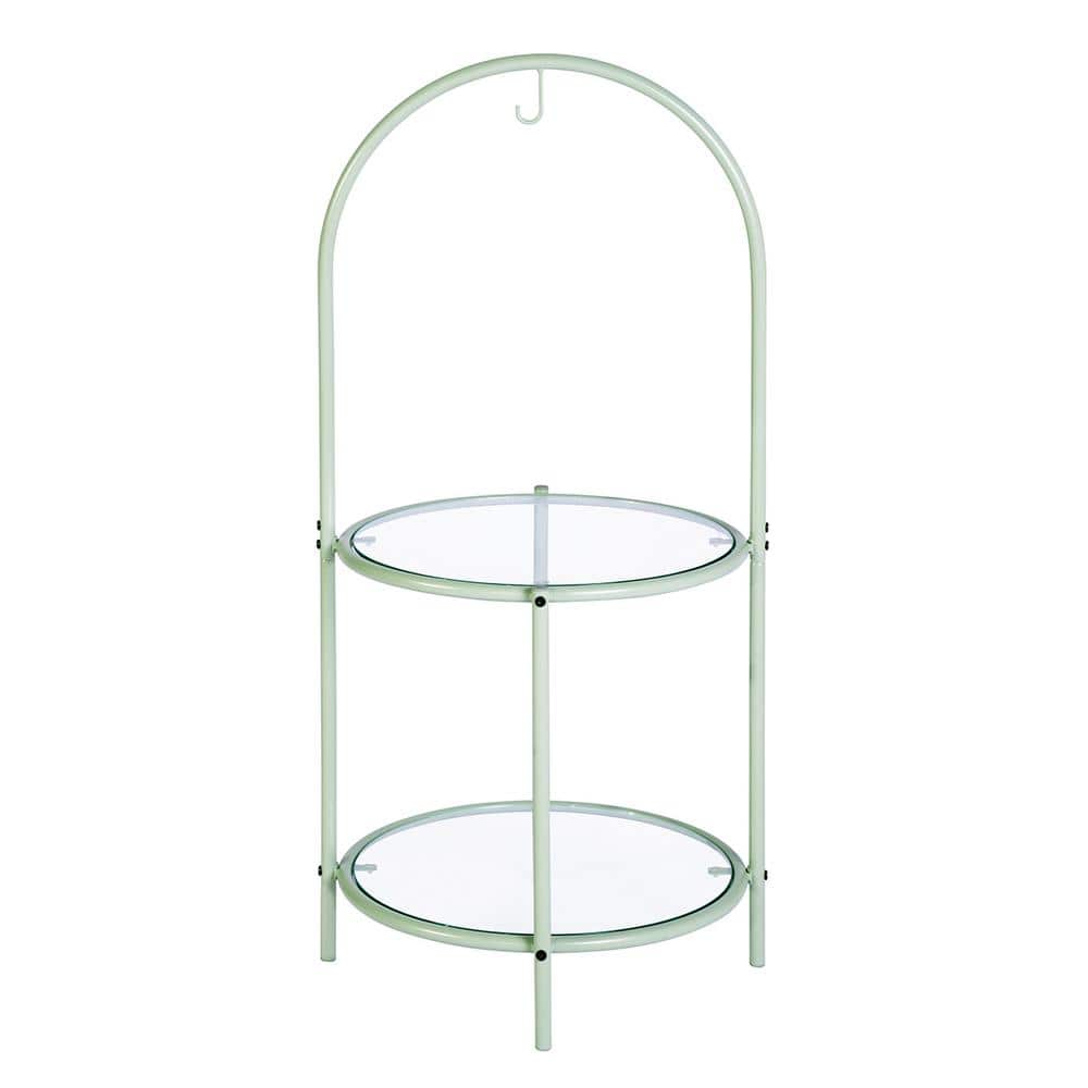 37.40 in. H Mint Green Indoor Glass Top End Table with Storage, Round Multi