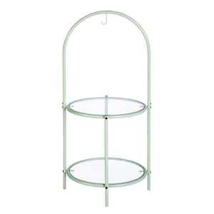 37.40 in. H Mint Green Indoor Glass Top End Table with Storage, Round Multi-Tiered Plant Stand