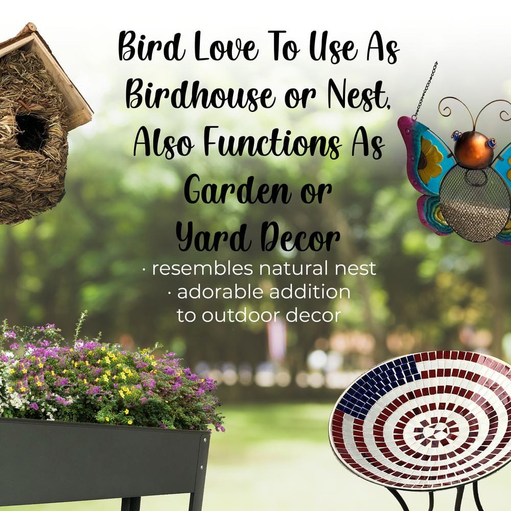 Natural Woven Grass and Pine Birdhouse Set, 2-Pack