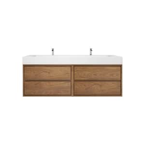 Saggie 59 in. W. x 20 in. D x 28 in. H Double Sink Floating Bath Double Vanity in Teak Oak with White Acrylic Top