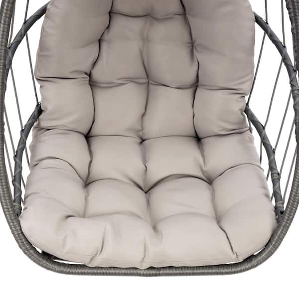 Afoxsos Outdoor PE Wicker Rattan Swing Chair Hammock Chair Hanging Chair with Aluminum Frame and Grey Cushion