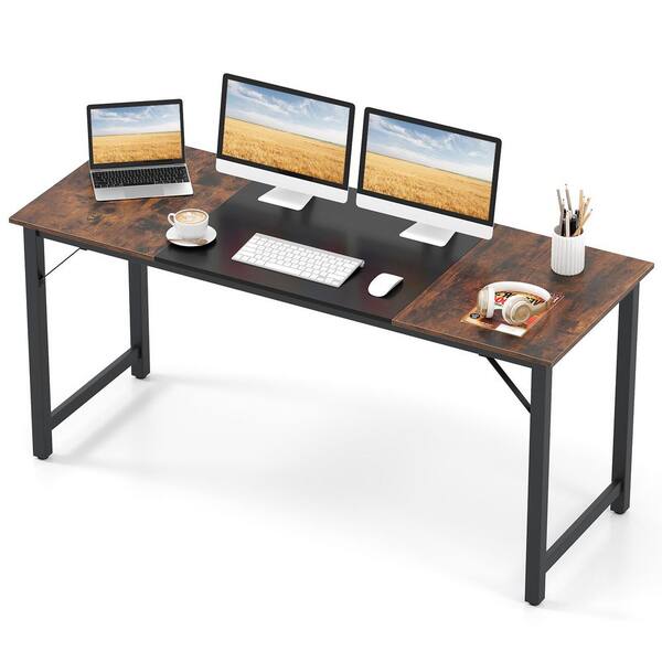 Gymax 63 in. Rectangle Brown Computer Desk Modern Industrial