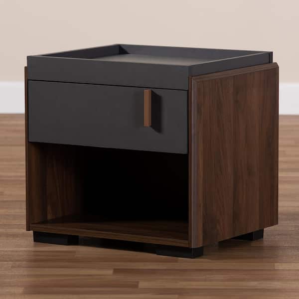 Baxton Studio Rikke 1-Drawer Gray and Walnut Nightstand