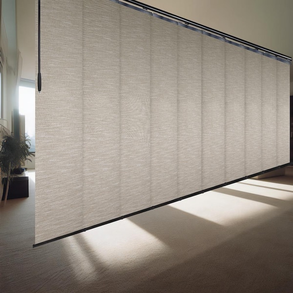 EMOH Hemp 120 in. - 218 in. W x 116 in. L Adjustable 10-Panel in Black Double Rail Panel Track with 23.5 in. Slates