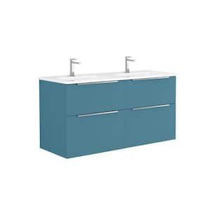 Dalia 47.6 in. W x 18.1 in. D x 23.8 in. H Double Sink Wall Mounted Bath Vanity in Island Matte with White Ceramic Top