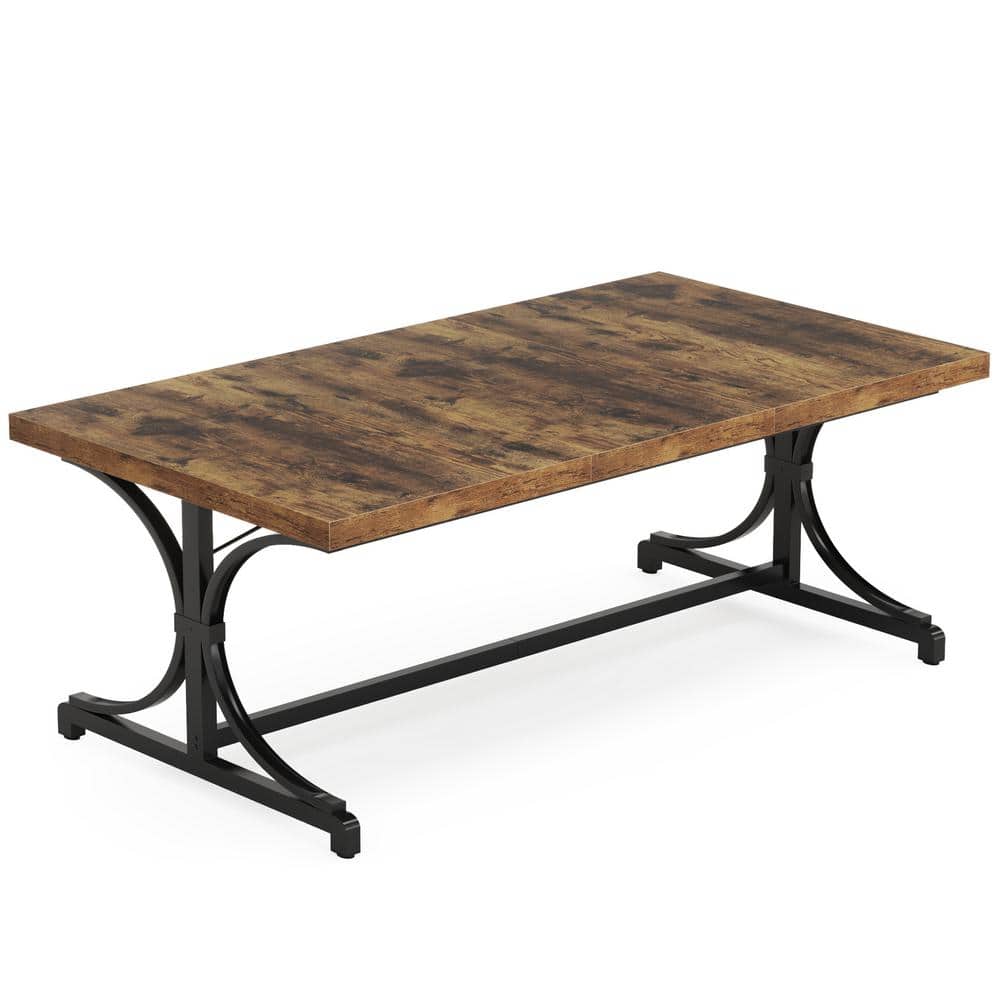 Roesler Rustic Brown and Black Wood Double Pedestal 62.4 in. W Long Dining Table Seats 6 for Kitchen Dining Room
