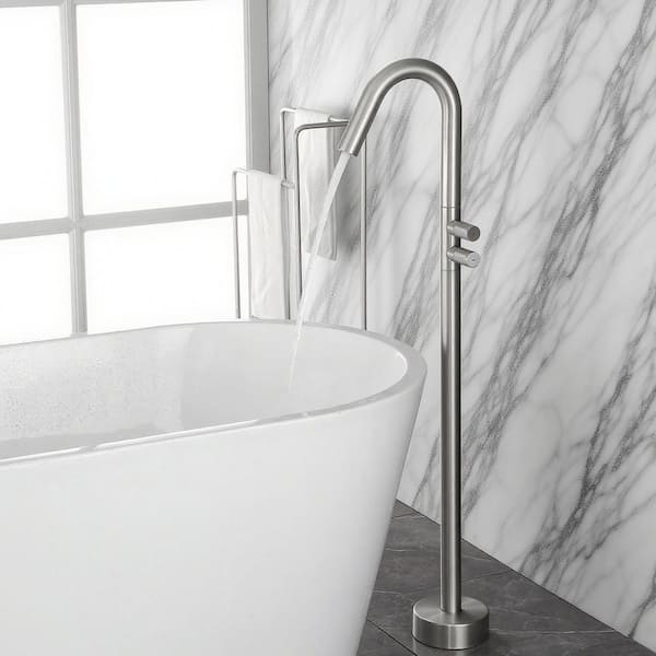 Vara 2-Handle 47.2 in. H Freestanding Tub Faucet with 360° Swivel Spout in Brushed Nickel