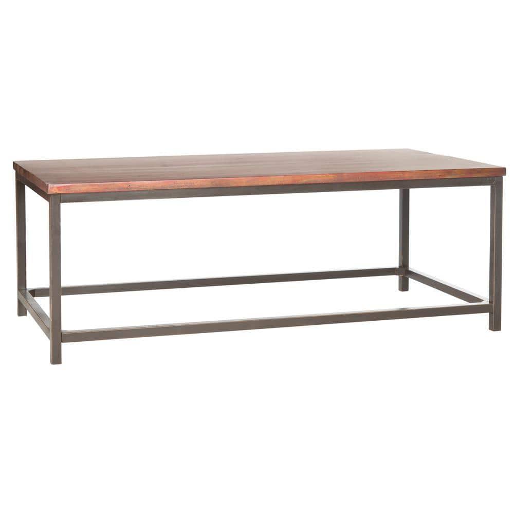 Distressed Maroon Walnut Wood and Metal Rectangular Cocktail Table