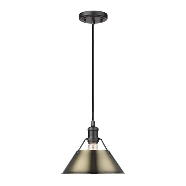 Golden Lighting Orwell 100-Watt 1-Light Matte Black and Aged Brass Pendant Light