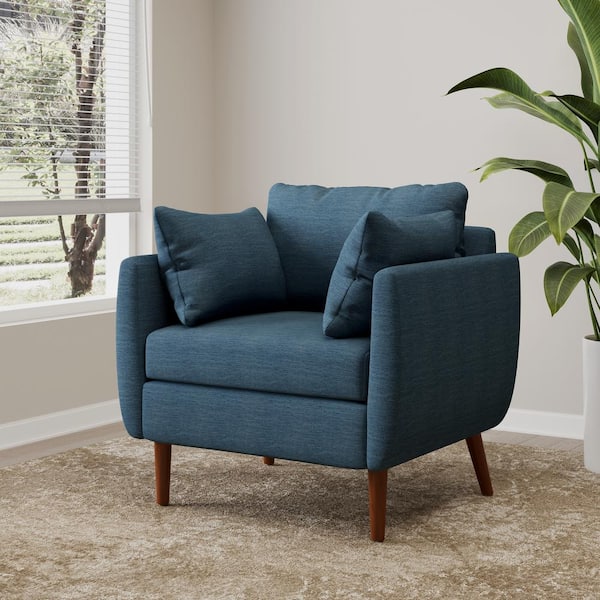Noble House Miramichie Navy Blue and Walnut Fabric Upholstered Club Chair with Accent Pillows
