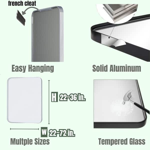 24 in. W x 36 in. H Modern Silver Aluminum Framed Rounded Wall Mount Mirror