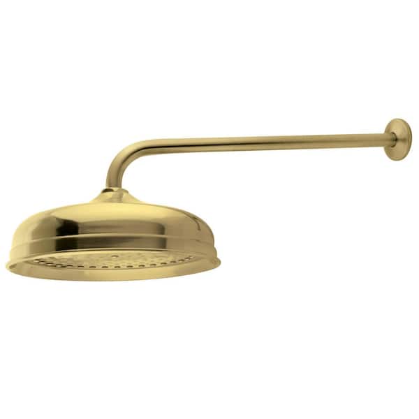 Kingston Brass Trimscape 1-Spray Patterns 10 in. Wall Mount Fixed Shower Head with 17 in. Shower Arm in Brushed Brass