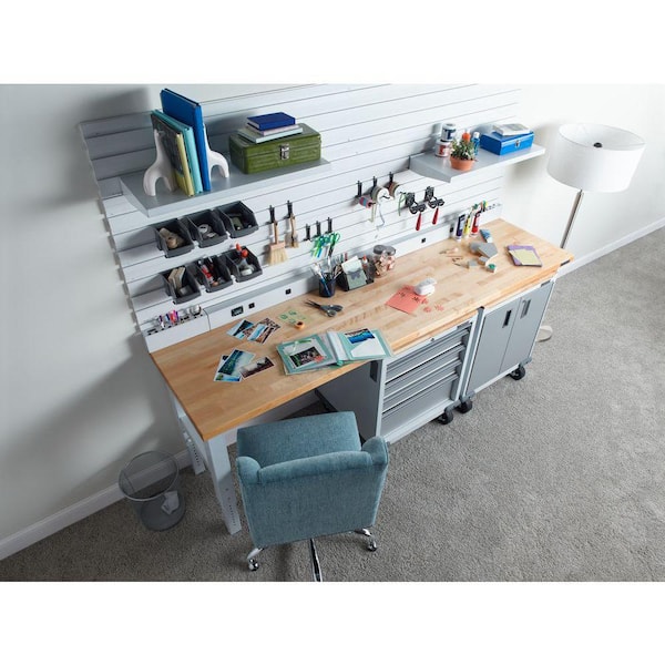 96 in. W x 25 in. D Adjustable Height Workbench with Hardwood Top