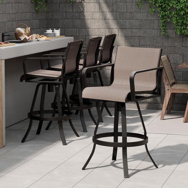 Swivel Metal Aluminum Outdoor Bar Stool in Augustine Ashe Sunbrella Textilene Fabric (4-Pack)
