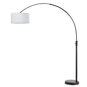 Orbita 82 in. Dark Bronze Furnish LED Dimmable Retractable Arch Floor Lamp, Bulb Included with Drum White Shade