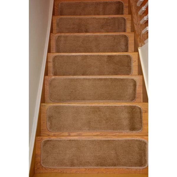 Comfy Collection Beige 8 ½ inch x 30 inch Indoor Carpet Stair Treads Slip Resistant Backing (Set of 7)