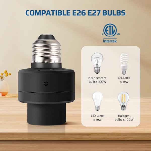 100-Watt LED/CFL/Halogen/Incandescent Screw-In Dusk to Dawn Light Control Sensor Socket with Timer, Black (2-Pack)