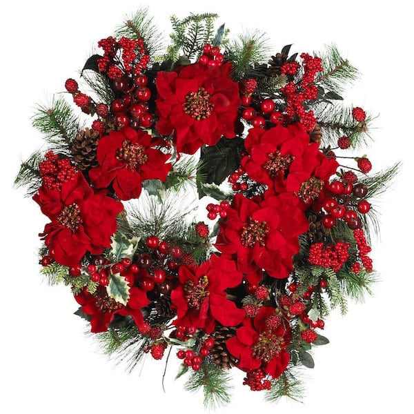 Nearly Natural 24in. Artificial Poinsettia Wreath
