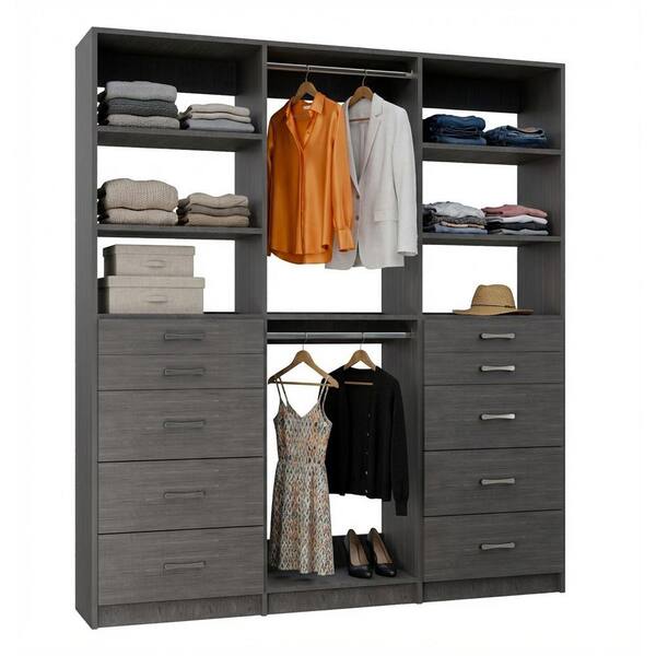 Alto Collection 60 in. W Grey Tower System 2 5-Drawer and Double Hang 13-Shelf Wood Closet System