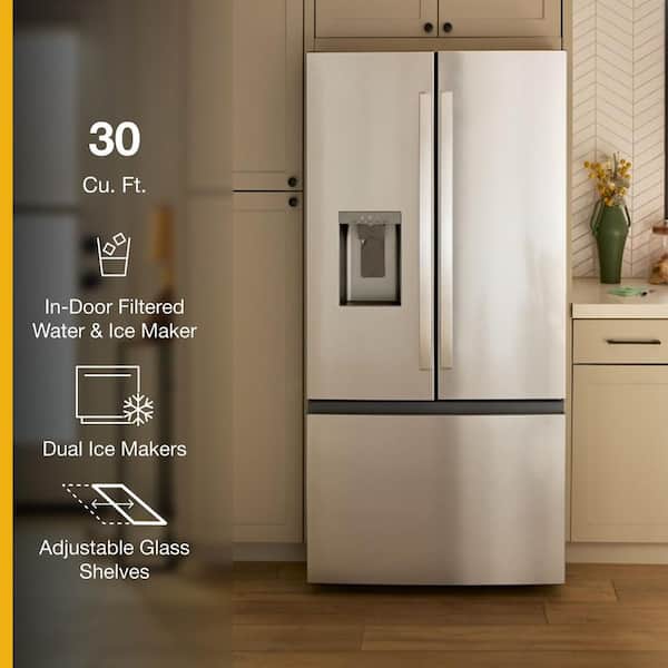 36 in. 30 cu. ft. Standard Depth French Door Refrigerator in Fingerprint Resistant Stainless Finish with Dual Ice Makers