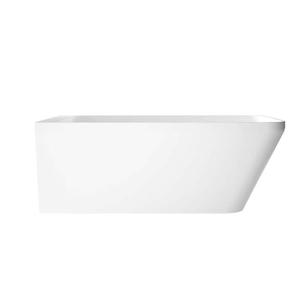 59.06 in. x 28.35 in. Alcove Solid surface Soaking Bathtub with Center Drain in Pure White