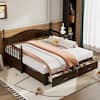 Harper & Bright Designs Convertible Espresso Wood Twin Size Classic Daybed with 2 Storage Drawers LHC133AAP
