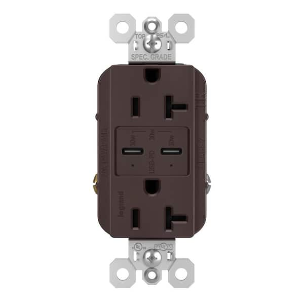 radiant 20 Amp 125-Volt Tamper-Resistant Duplex Outlet with Ultra-Fast PLUS Power Delivery USB C/C, Dark Bronze