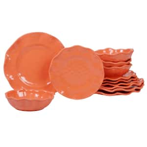 Perlette 12-Piece Solid Coral Melamine Outdoor Dinnerware Set (Service for 4)