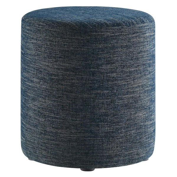 Callum 16 in. Heathered Weave Azure Woven Heathered Fabric Upholstered Round Round Ottoman