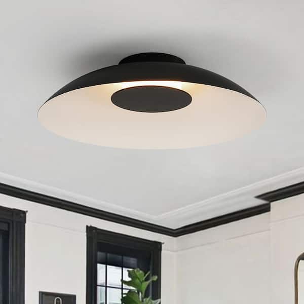 HUOKU PCover 1-Light 19.7 in. W Black Flush Mount Integrated LED Ceiling Light Round Dome Low Ceiling Light for Living Room
