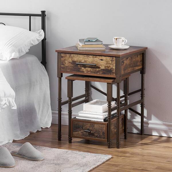 VECELO Rectangle Vintage Nightstand Set of 2，19.7