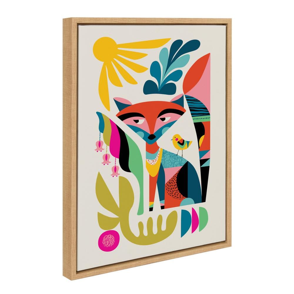 Mid Century Modern Fox Canvas Print with Natural Frame, 26.69" x 21.63"