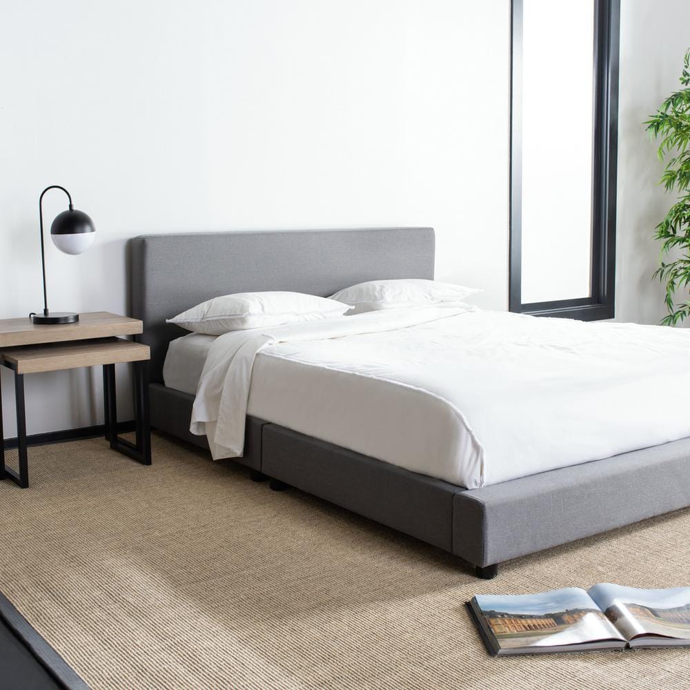 Gray Linen Tufted Upholstered Queen Platform Bed with Headboard