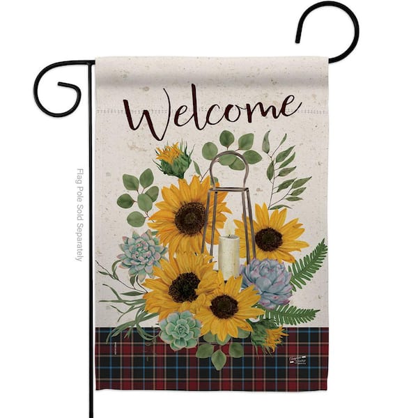 Breeze Decor 13 in. x 18.5 in. Welcome Sunflower Candle Leaves Flowers Floral Spring Vertical Double-Sided Garden Flag