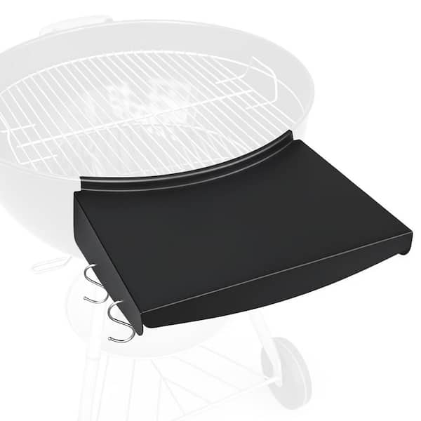 1-Piece Black Steel Side Table Shelf for Weber 22 in. Kettle Grills, Charcoal Grill Accessory with 4 Hooks
