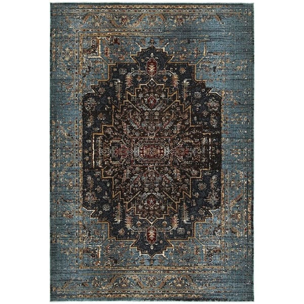 10 ft. x 13 ft. Blue, Navy Blue Medallion Washable Area Rug