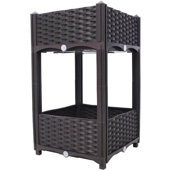 Brown 15 in. x 15 in. x 27 in. Plastic Planter Raised Beds Elevated Garden Box with Drainage Plug for Vegetable, Herb