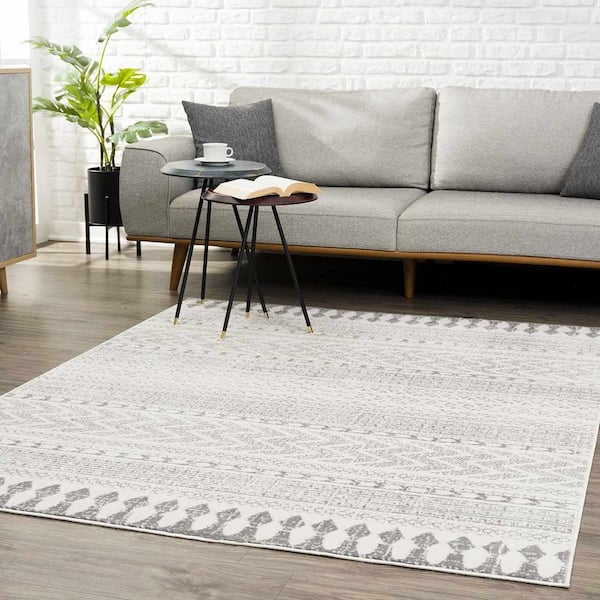 Tigris Collection 4 ft. X 6 ft. Ivory, Gray, Off White Geometric Moroccan Trellis Southwestern Bohemian Style Area Rug
