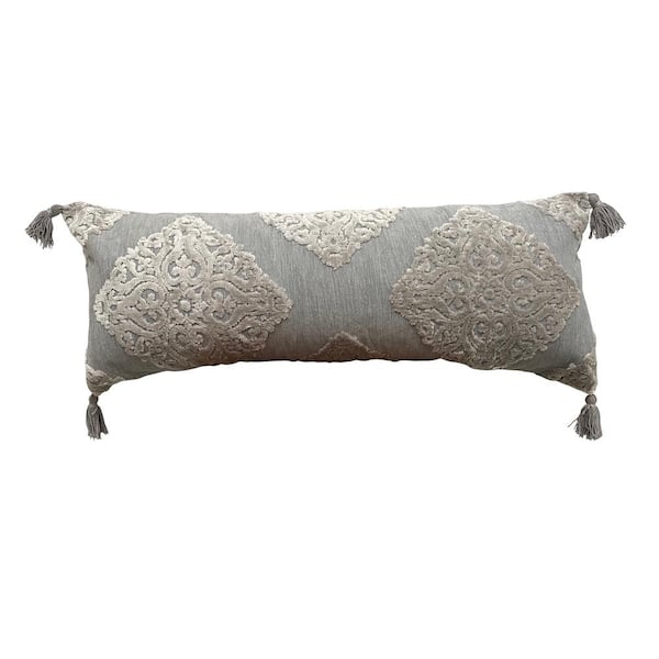 Unbranded Arcane Silver Gray/Light Gray Traditional Textured Medallion Poly-Fill 14 in. x 36 in. Throw Pillow