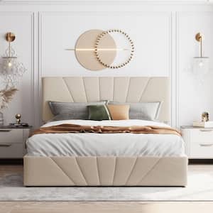 83 in. W Beige Queen Size Upholstered Platform Bed with a Hydraulic Storage System